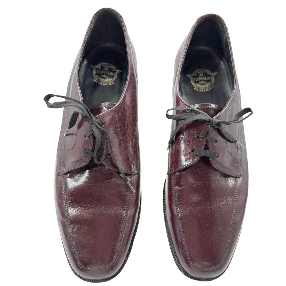 Florsheim Burgundy Leather Apron Toe Dress‎ Shoes Size 8.5 Vintage Classic